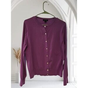 Lands End Womens Purple Cardigan Sweater Size L 14 16 Button Up Cotton Blend